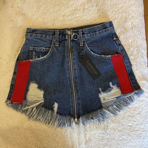 Womens mini Carmar Los Angeles Beatrice Denim Skirt Distressed Red Stripe Sz 26